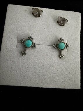 925 Sterling Silver Turquoise Cross Stud Earrings - Women's Jewelry